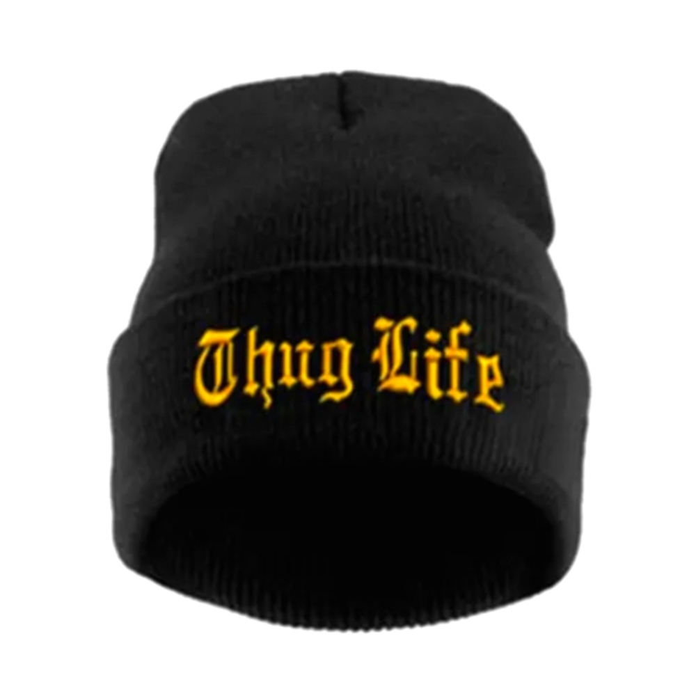 THUG LIFE Black Warm Beanie Men Cuffed Gangster Hommie Cholo Style